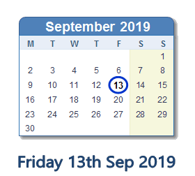 13 September 2019 calendar