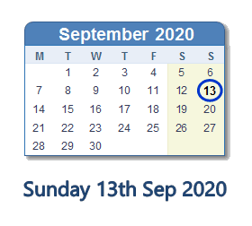 13 September 2020 calendar