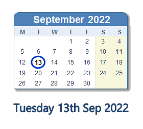 13 September 2022 calendar