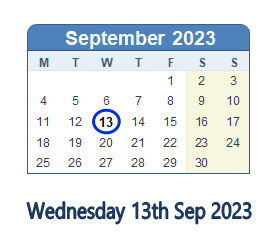 13 September 2023 calendar