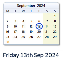 13 September 2024 calendar