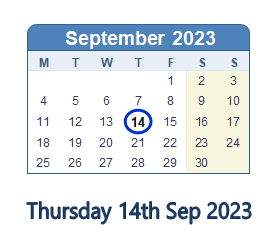 14 September 2023 calendar