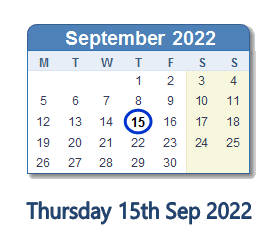 15 September 2022 calendar