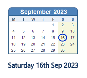 16 September 2023 calendar