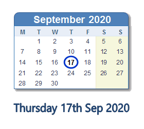 17 September 2020 calendar