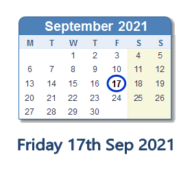 17 September 2021 calendar