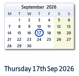 17 September 2026 calendar