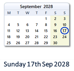17 September 2028 calendar