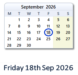 18 September 2026 calendar