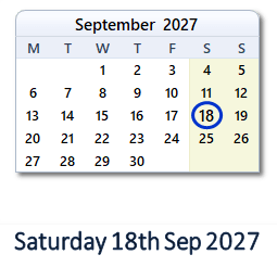 18 September 2027 calendar