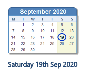 19 September 2020 calendar
