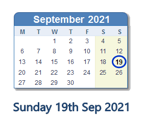 19 September 2021 calendar