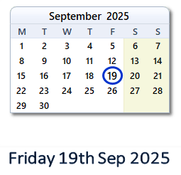 19 September 2025 calendar