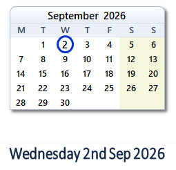 2 September 2026 calendar