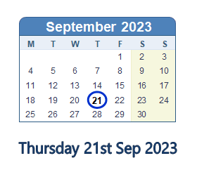21 September 2023 calendar