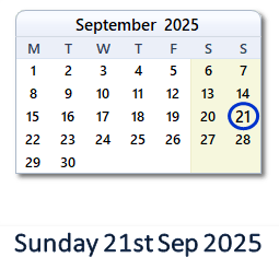 21 September 2025 calendar