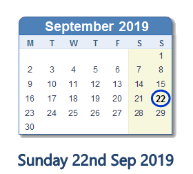 22 September 2019 calendar