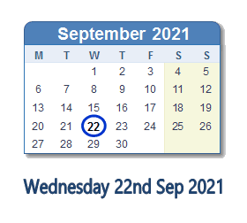 22 September 2021 calendar