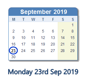 23 September 2019 calendar