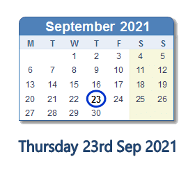23 September 2021 calendar