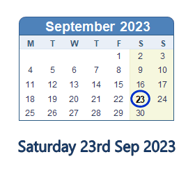 23 September 2023 calendar