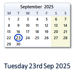 23 September 2025 calendar