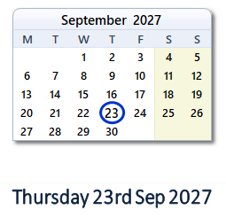 23 September 2027 calendar