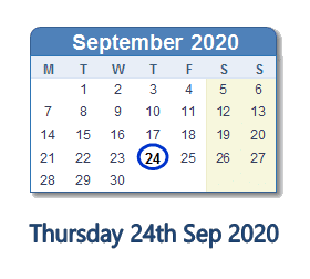 24 September 2020 calendar