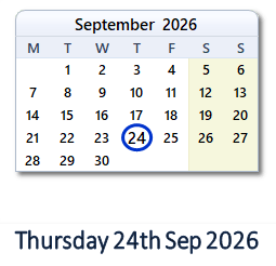24 September 2026 calendar