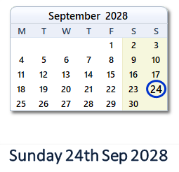 24 September 2028 calendar