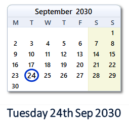 24 September 2030 calendar