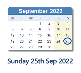 25 September 2022 calendar