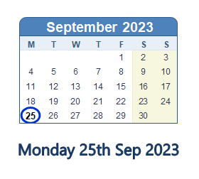 25 September 2023 calendar