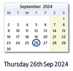 26 September 2024 calendar