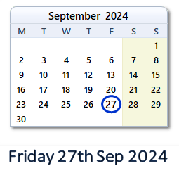 27 September 2024 calendar