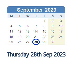 28 September 2023 calendar
