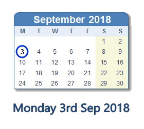 3 September 2018 calendar