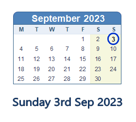 3 September 2023 calendar