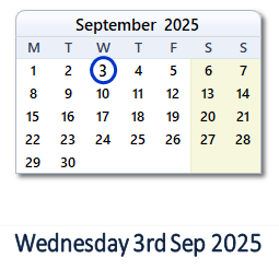 3 September 2025 calendar