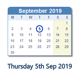 5 September 2019 calendar