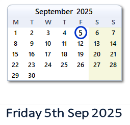 5 September 2025 calendar