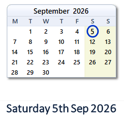5 September 2026 calendar