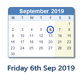 6 September 2019 calendar