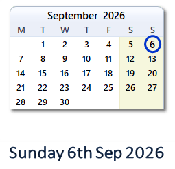 6 September 2026 calendar