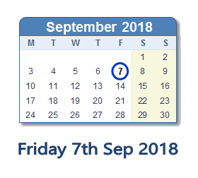 7 September 2018 calendar