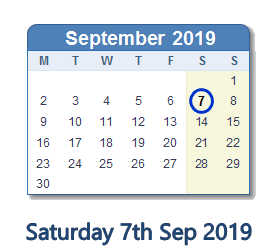 7 September 2019 calendar