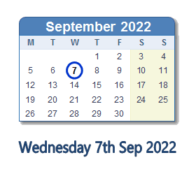 7 September 2022 calendar