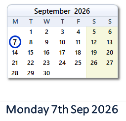 7 September 2026 calendar