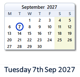 7 September 2027 calendar