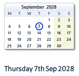 7 September 2028 calendar
